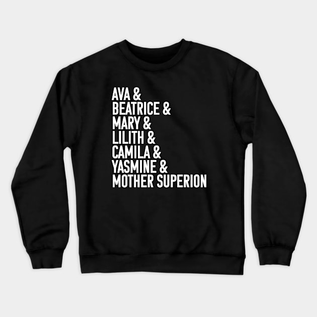 Character names (v3 white text) - Warrior Nun Crewneck Sweatshirt by Queerdelion